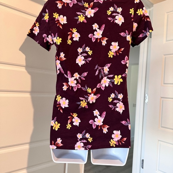 Floral Print Women's Top - Burgundy - Picture 2 of 3